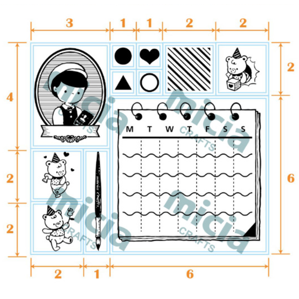 Micia Little People Sweet Diary Stamp Set - Calendar Bear