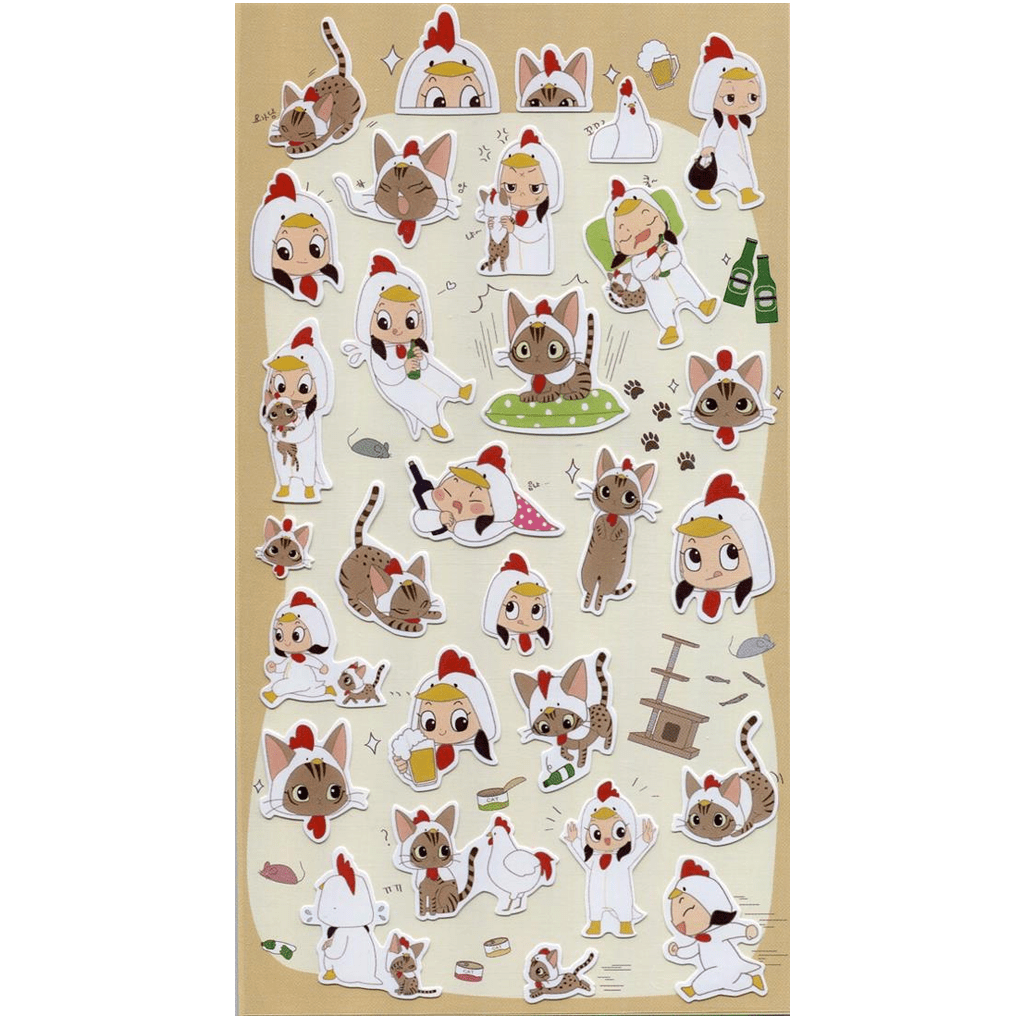 Latech Korea Sticker - Chicken And Cat