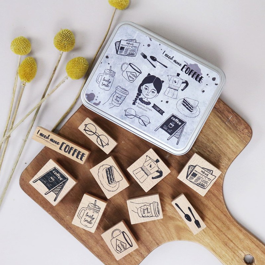 Bon Bon Sticker Rubber Stamp - Coffee Set