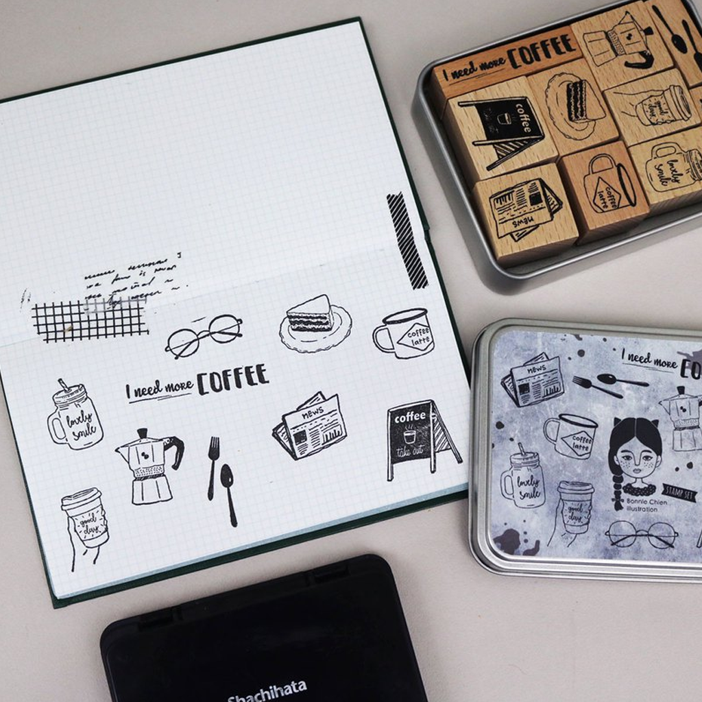 Bon Bon Sticker Rubber Stamp - Coffee Set