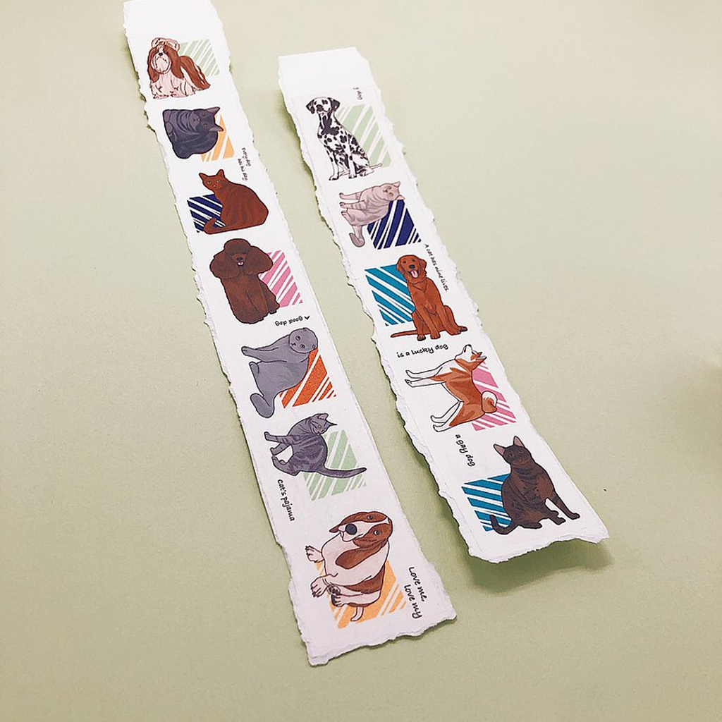 Happiness Grass Masking Tape - Dog And Cat Color Block