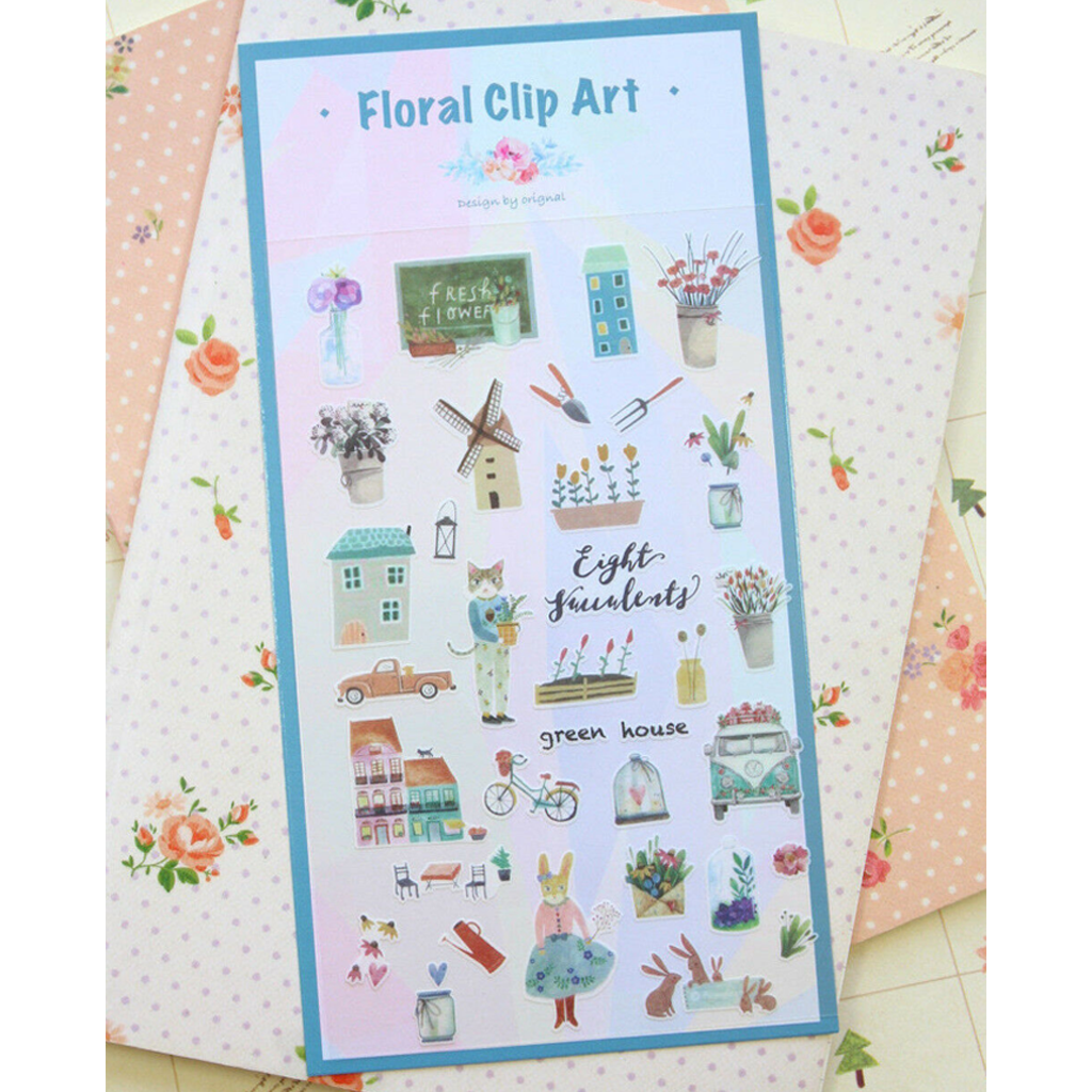 Floral Clip Art Green House Sticker