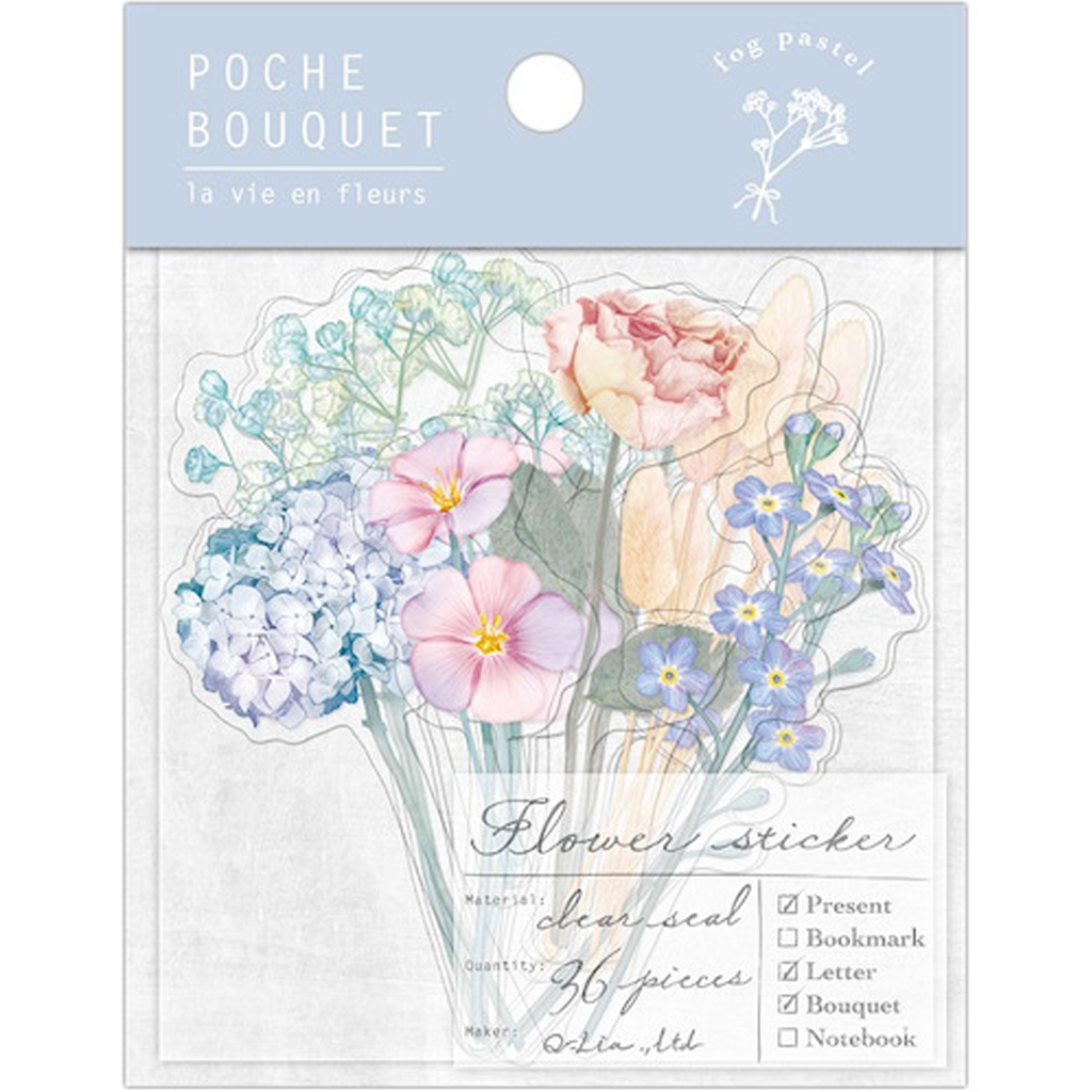 Q-Lia Poche Bouquet Flower Sticker Fog Pastel