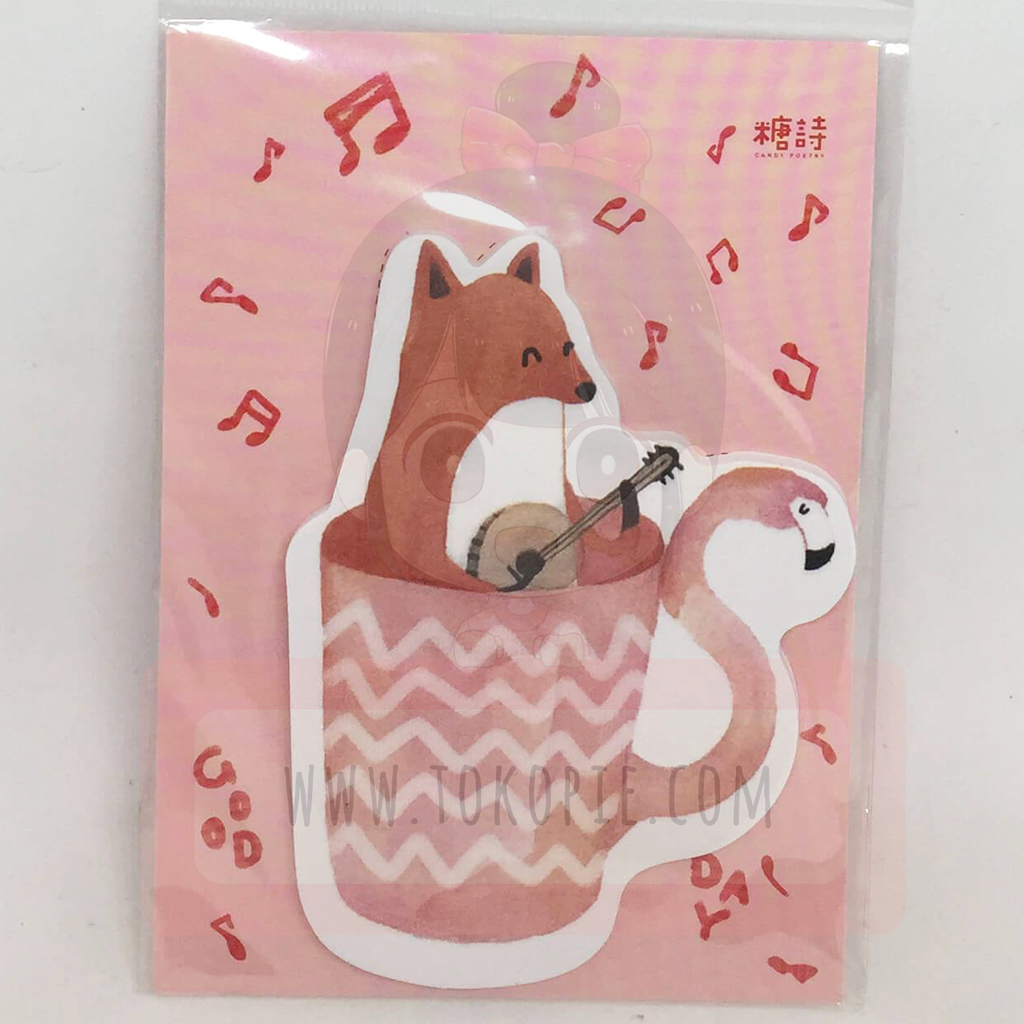 Candy Poetry Sticky Note Fox In A Cup And Playing Guitar