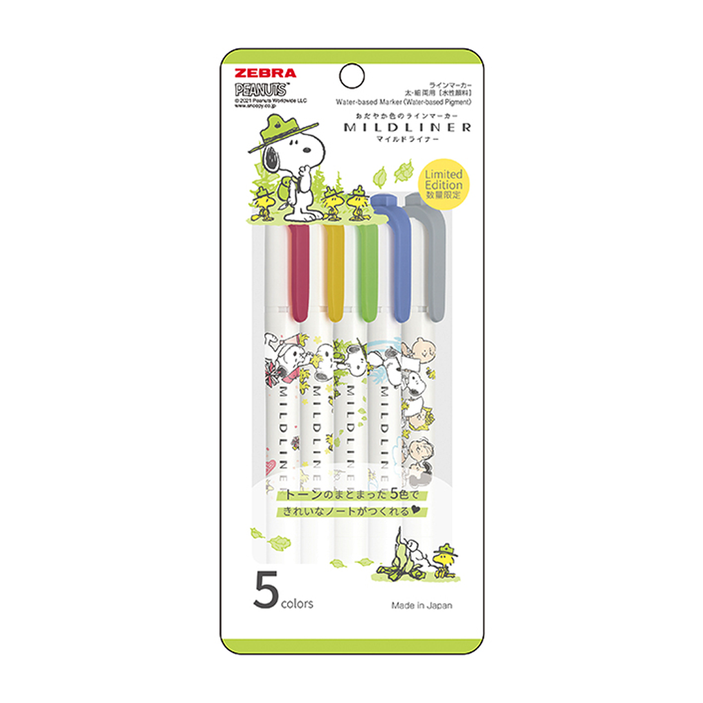 スヌーピーマーカー Peanuts Snoopy Mildliner 5 Color Set Green - tokopie