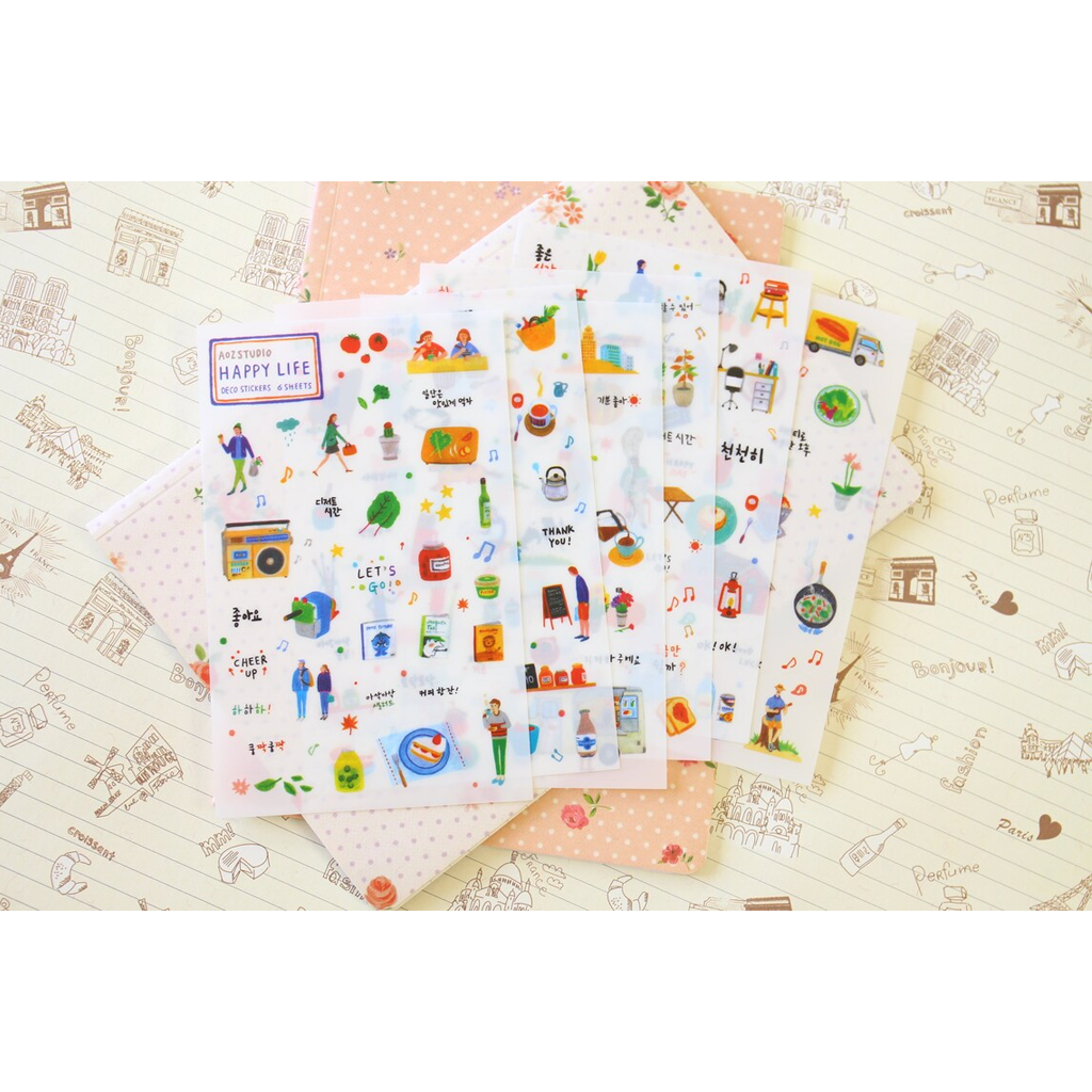 AOZ Studio Happy Life Floral &amp; Cartoon Deco Stickers
