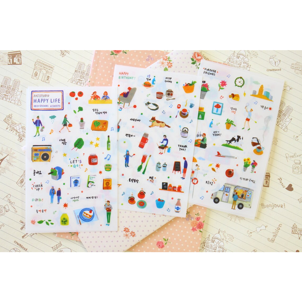 AOZ Studio Happy Life Floral &amp; Cartoon Deco Stickers