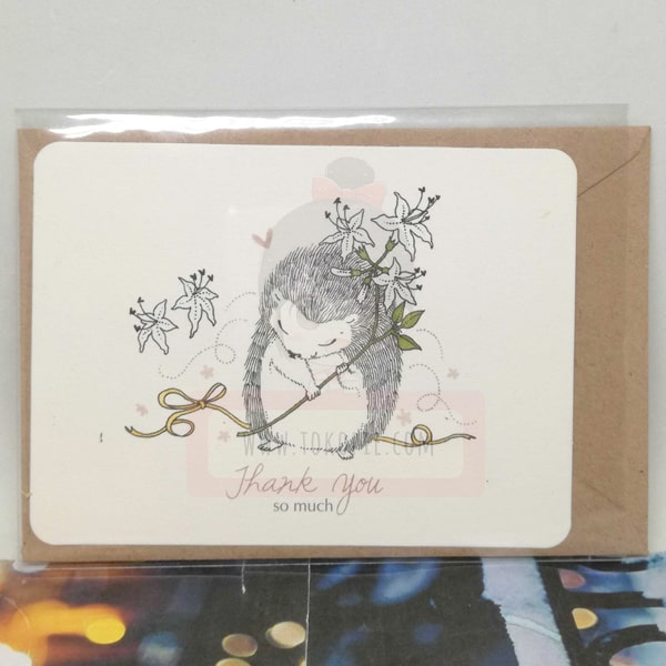 Thank You So Much Hedgehog With Flower Greeting Card