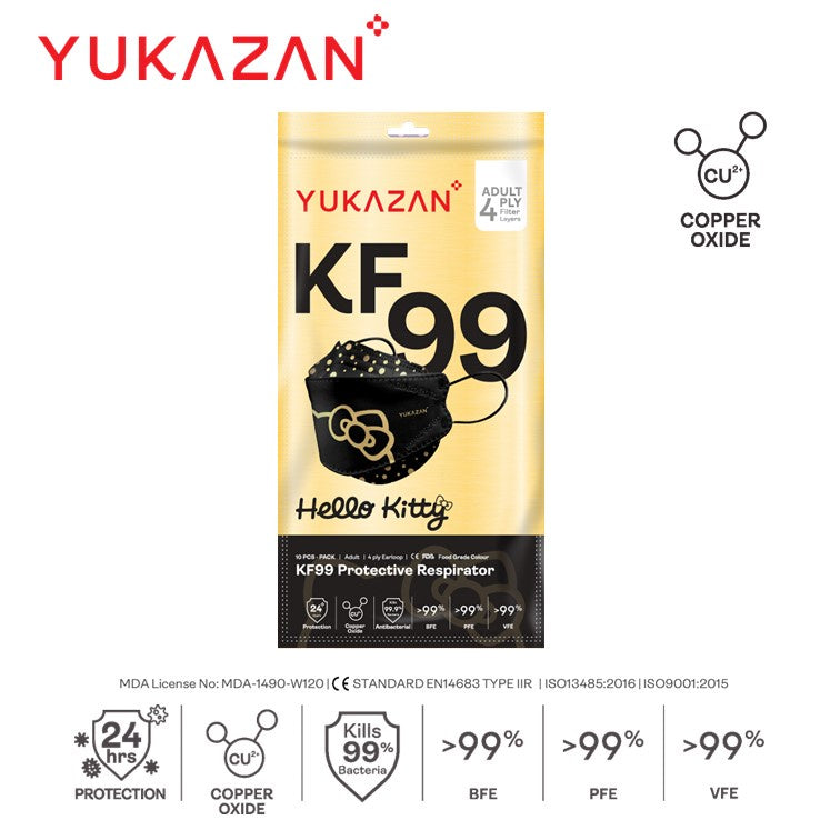 Yukazan KF99 Hello Kitty Black Gold Protective Face Mask (10 Pcs/Pack)