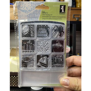 Inkadinkado Fall Season Clear Cling Stamps - Repositionable, For Acrylic Block, Various Sizes, Storage Sheet Included