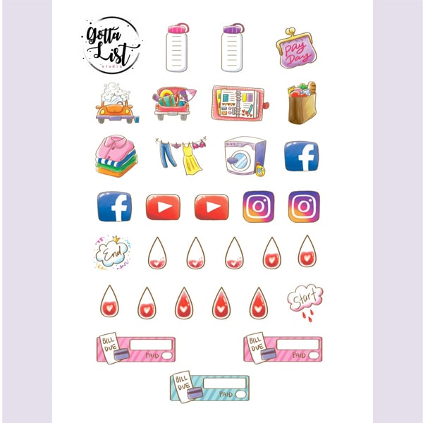 GottaList Sticker Planner Icons