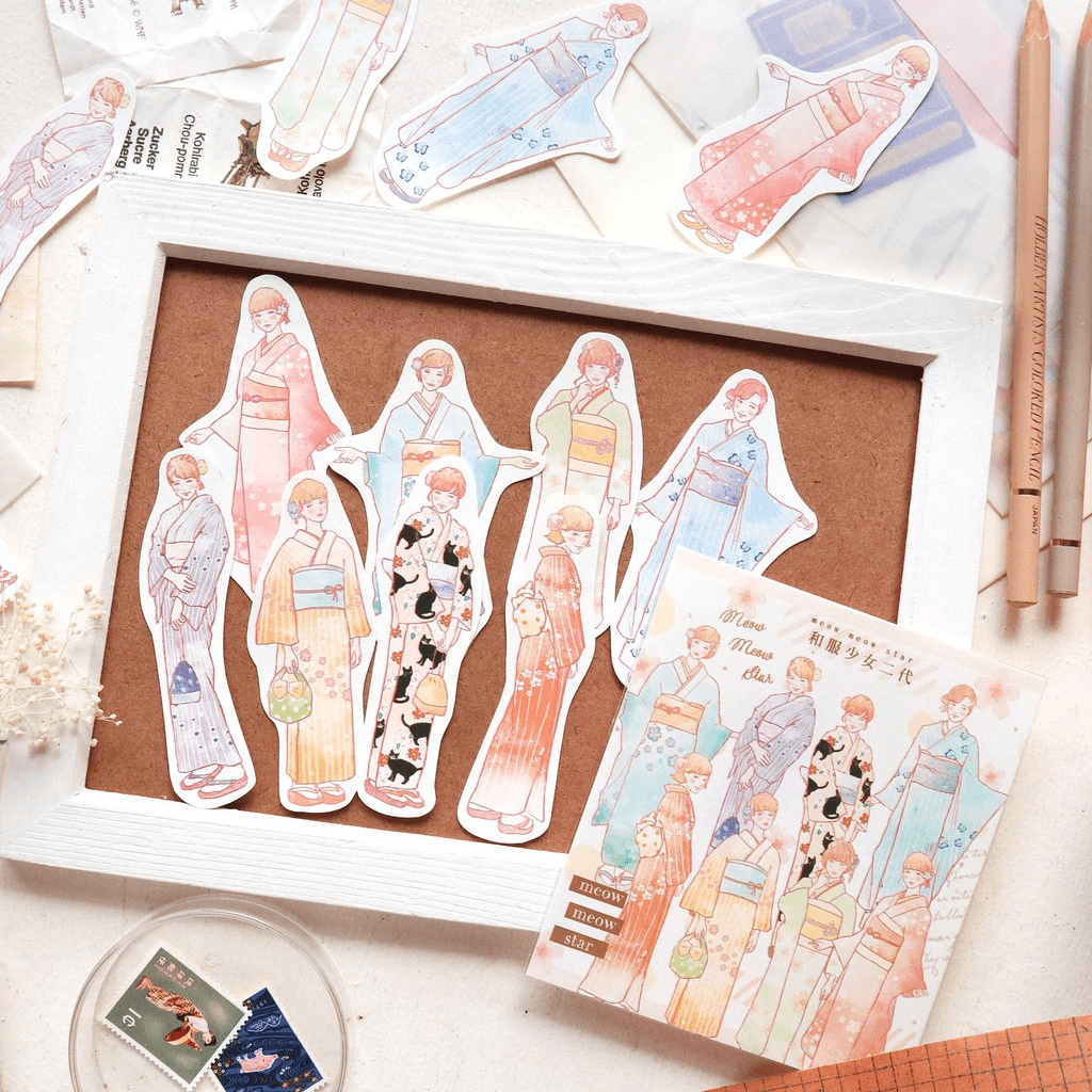 Flake Sticker Meow Meow Star - Kimono Girl