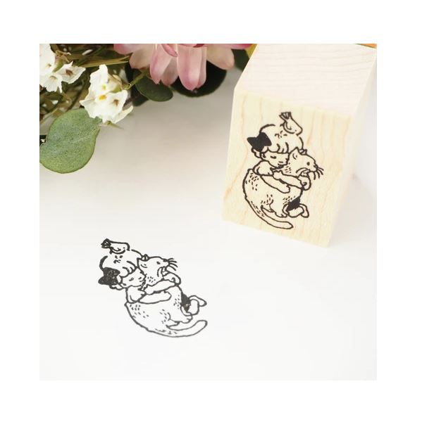 Krimgen Rubber Stamp Girl Hugging Cat