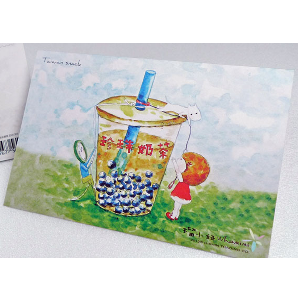 Whamimi Snack Series Postcard - Pearl Milk Tea