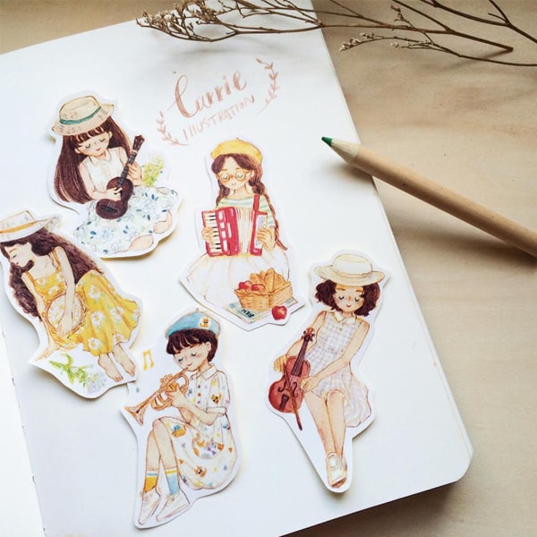 Carrie Illustration Flake Sticker Music Girl