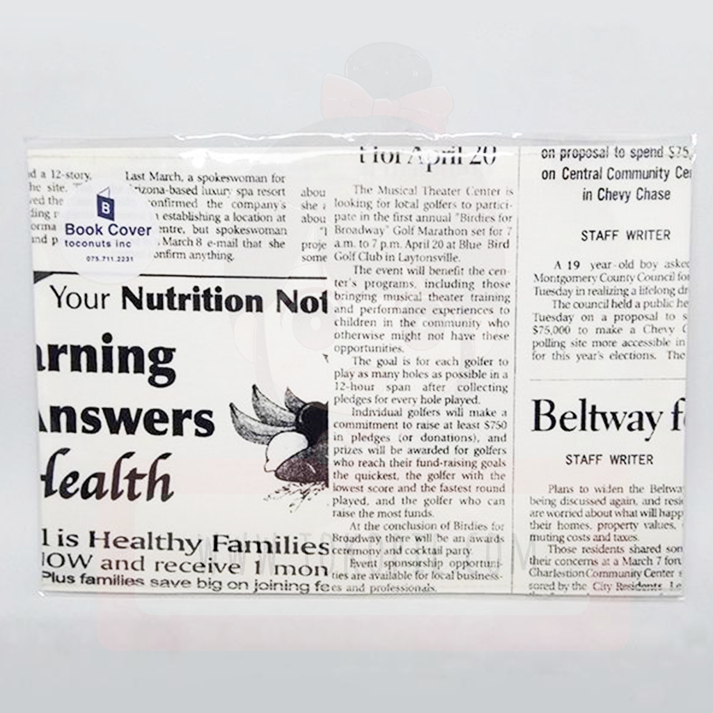 Toconuts Printed Fabric Book Cover Paperback Size Newspaper