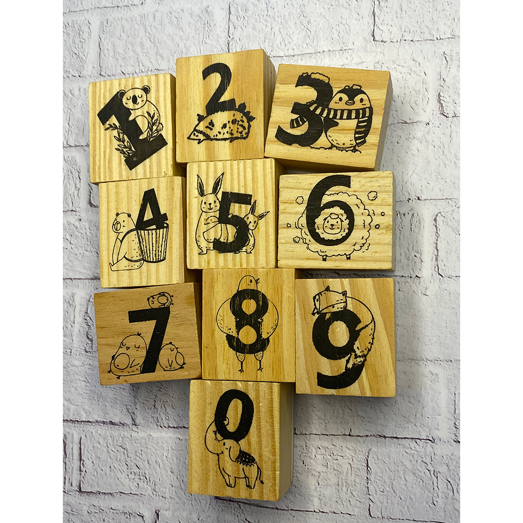 Animal Number Rubber Stamp Set
