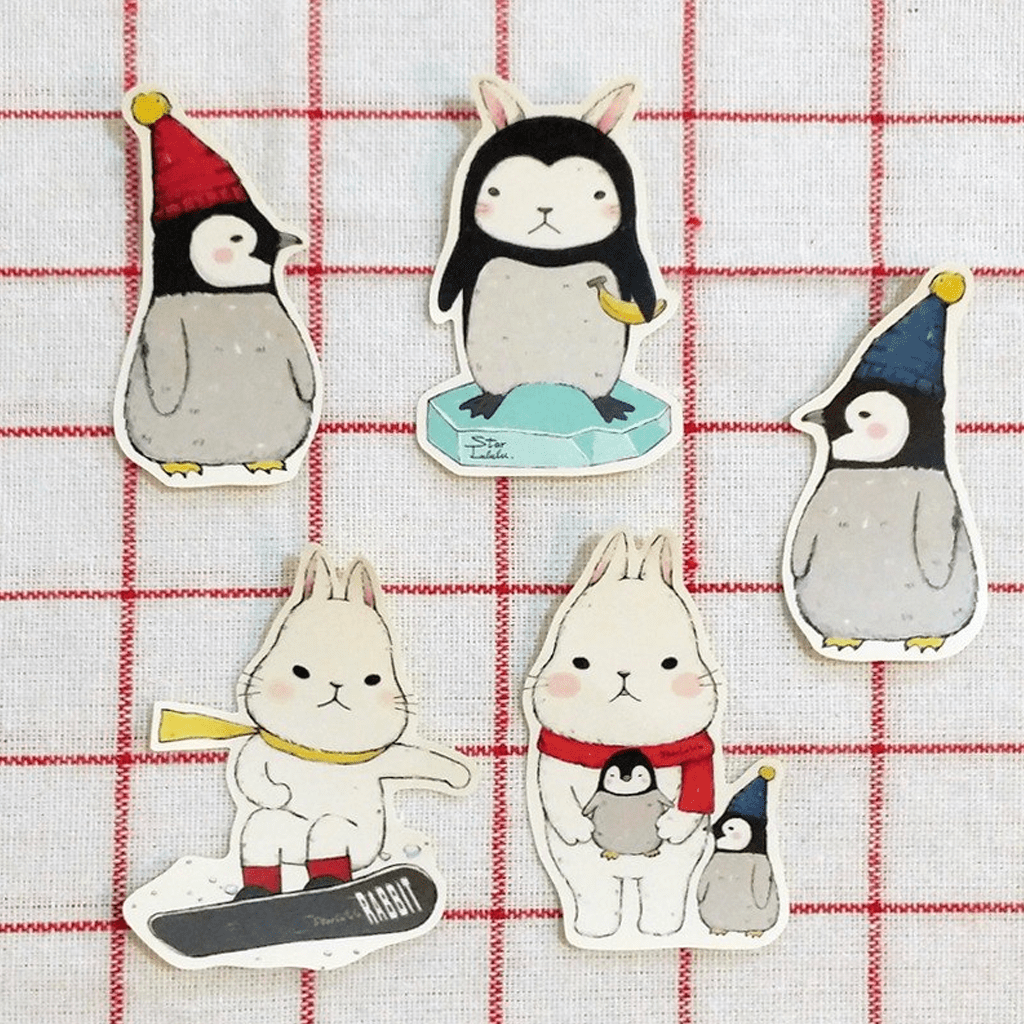 Starlulu Flake Sticker Cute White Rabbit And Penguin Baby