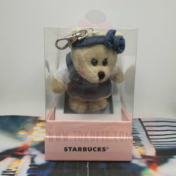 STARBUCKS BEAR BEARISTA Girl Denim Key Ring