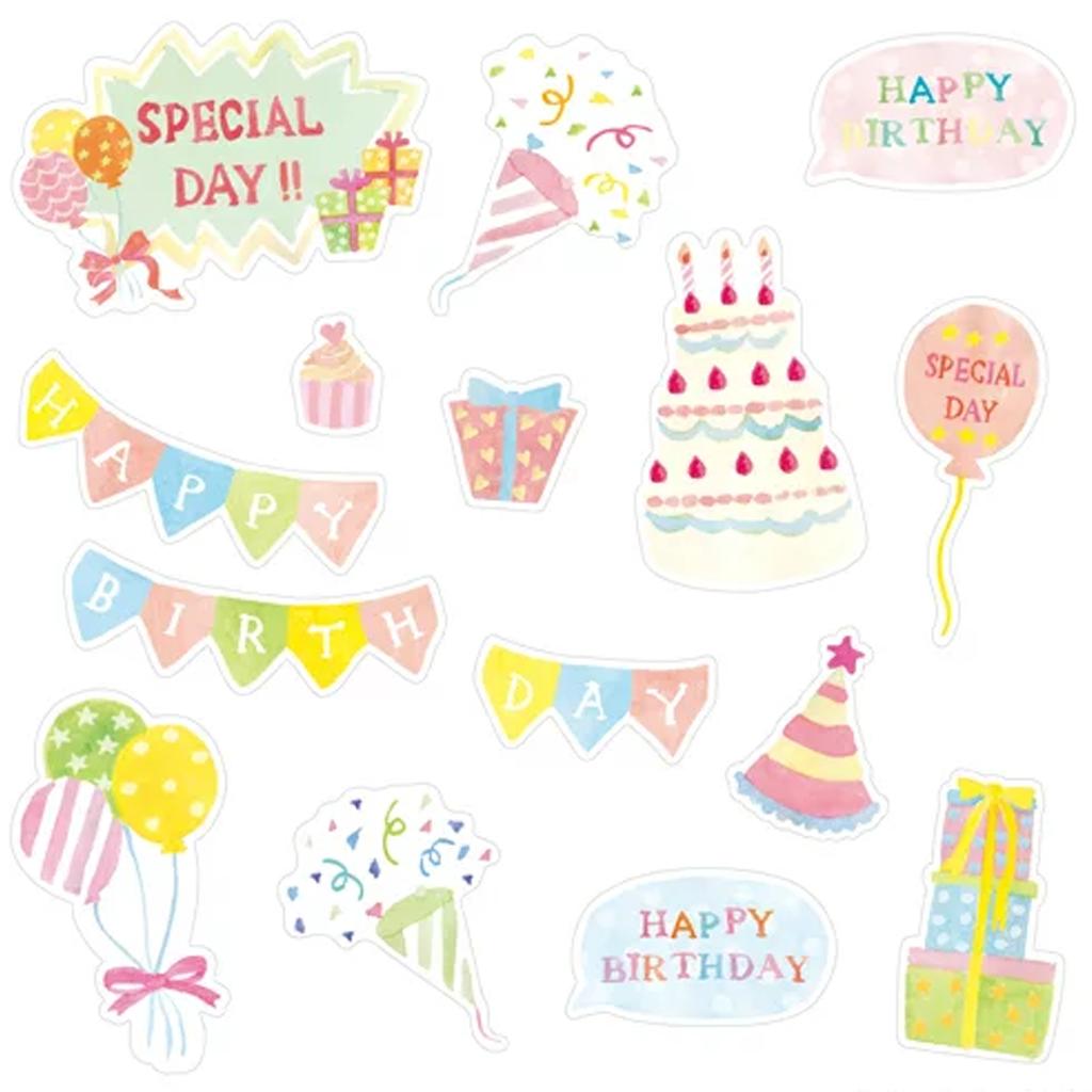 Z &amp; K Flake Seal Deco Sticker Pink Happy Birthday