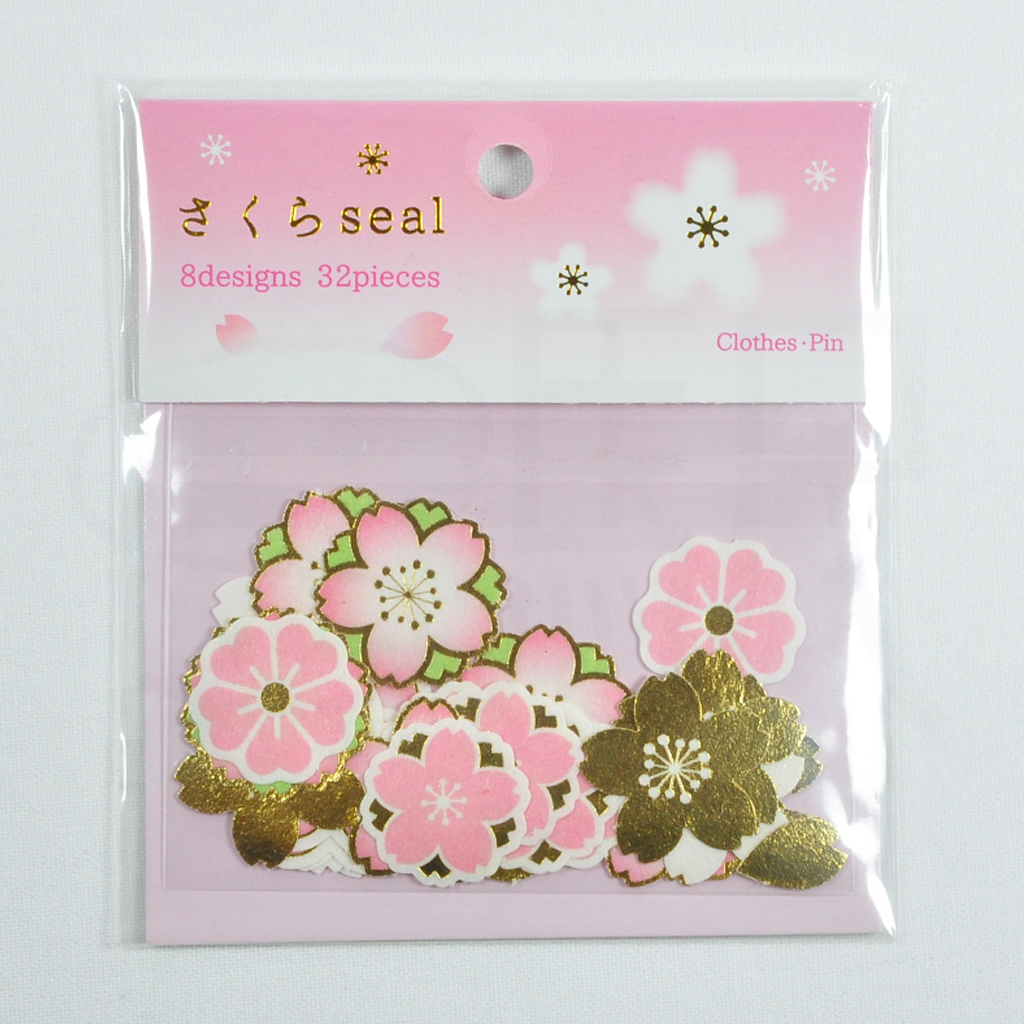 Clothes Pin Sakura Seal Flake Sticker - Pink