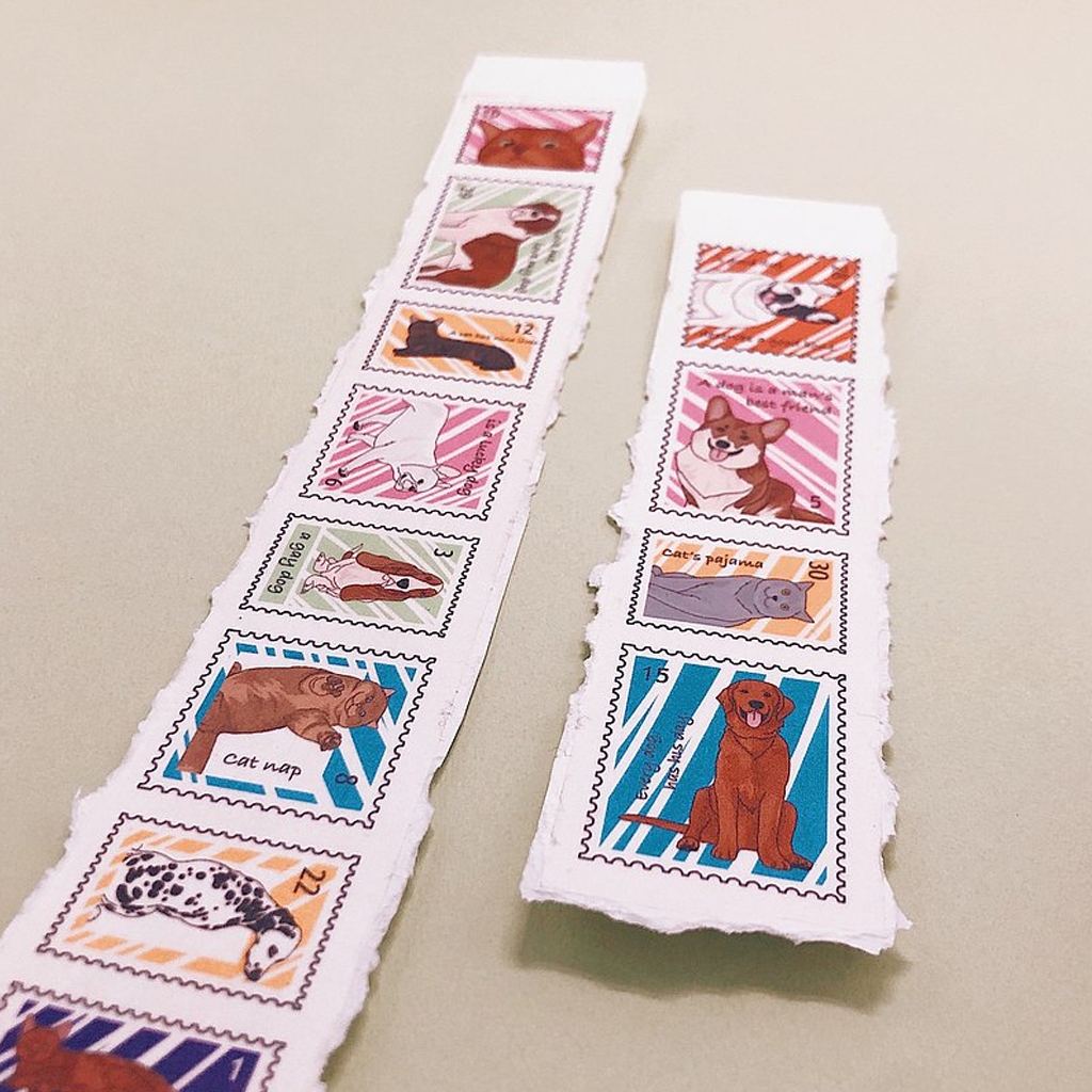 Happiness Grass Masking Tape - Dog And Cat Postage Stamp
