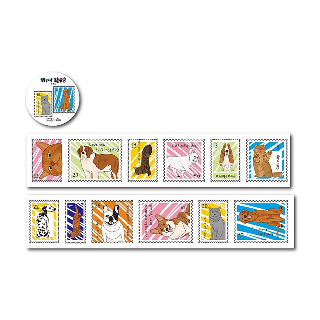 Happiness Grass Masking Tape - Dog And Cat Postage Stamp