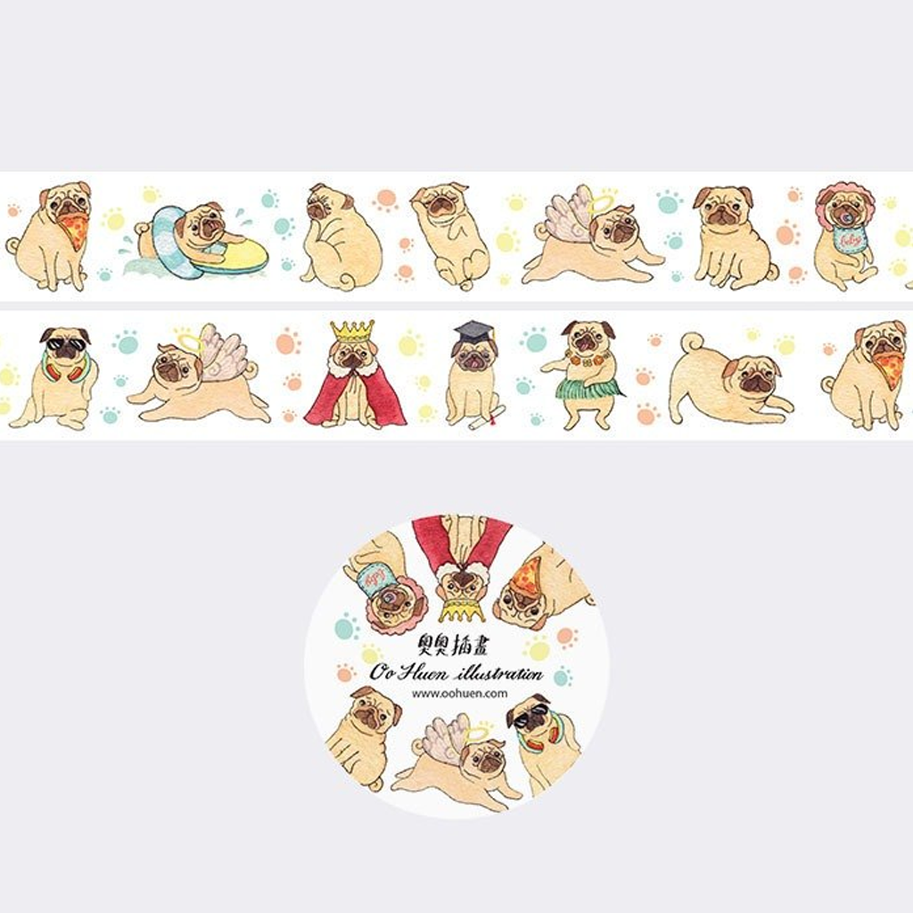 Oo Huen Illustration Masking Tape - Pug Dog
