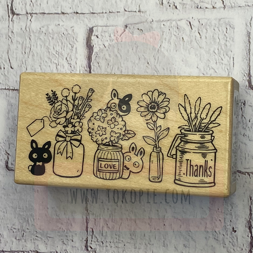 Micia Rubber Stamp - Thanks Flower And Rabbits