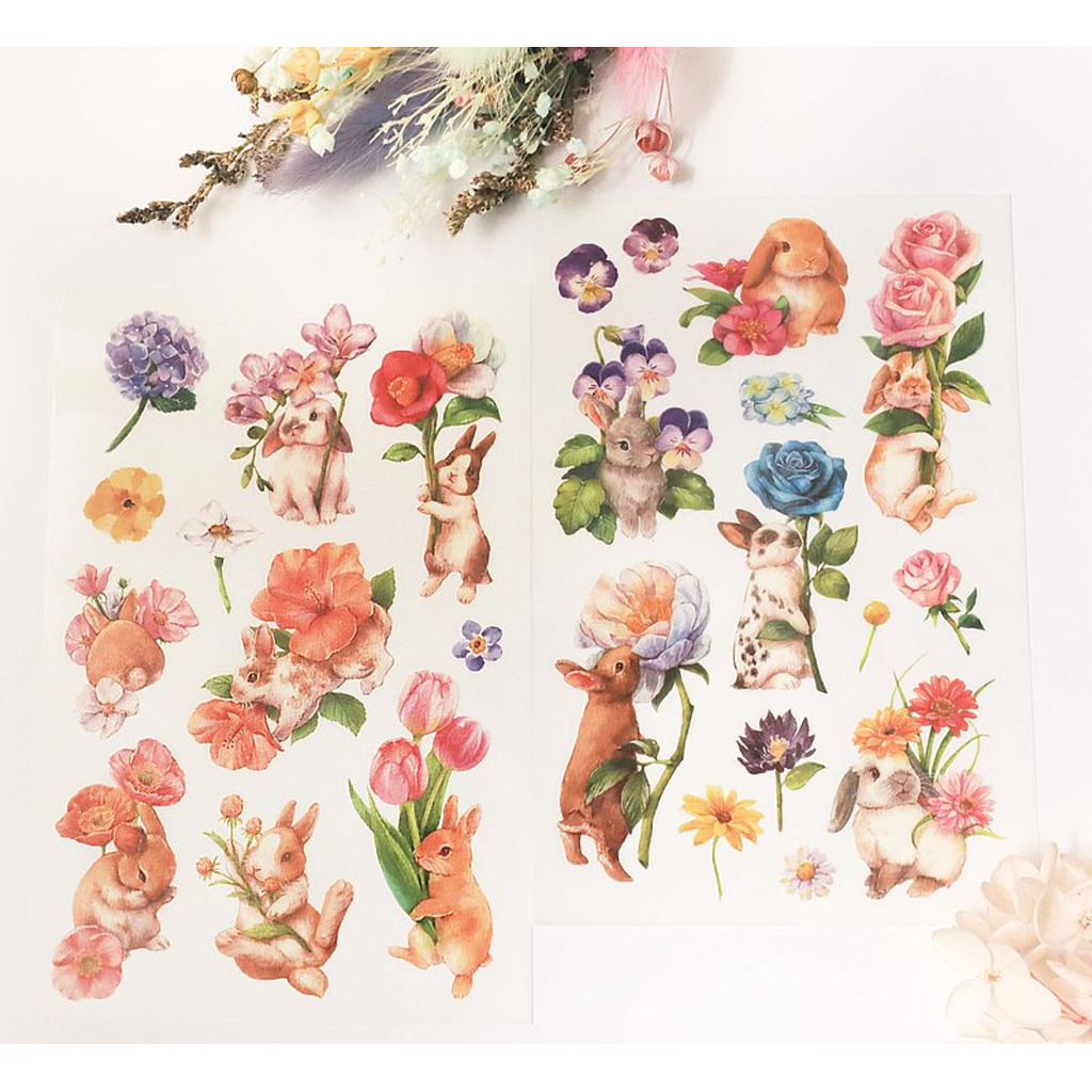 Maruco Art Print On Sticker Flower And Rabbit