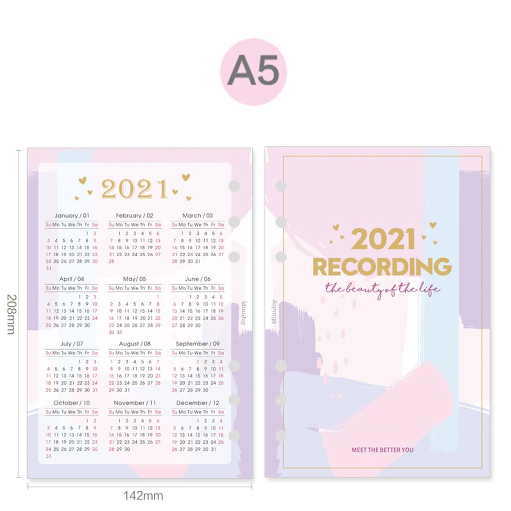 2021 Calendar Index Divider for 6 Holes Diary Binder Planner Notebooks
