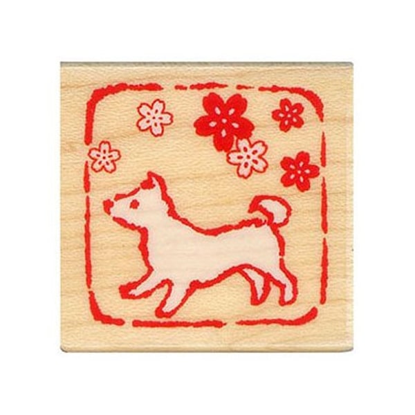 Kodomo No Kao Rubber Stamp - Dog With Flowers