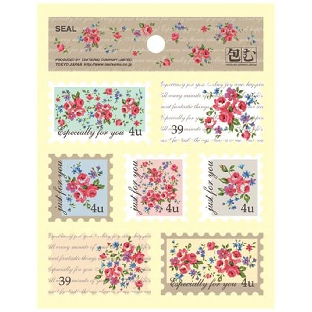 Tsutsumu Postage Sticker - Roses