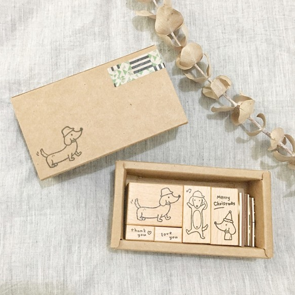 Ginny Lambkin Rubber Stamp - Happy Dachshund Set