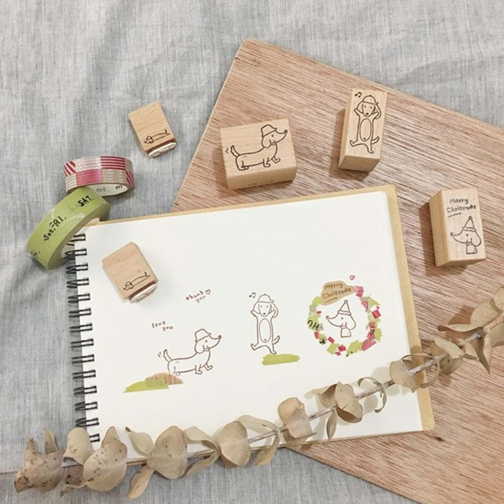 Ginny Lambkin Rubber Stamp - Happy Dachshund Set