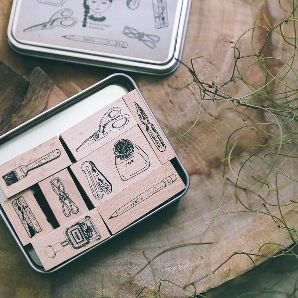 Bon Bon Sticker Rubber Stamp - Stationery Set