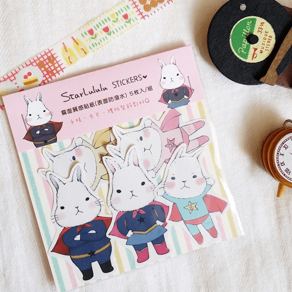 Starlulu Flake Sticker Cute White Rabbit Superheroes