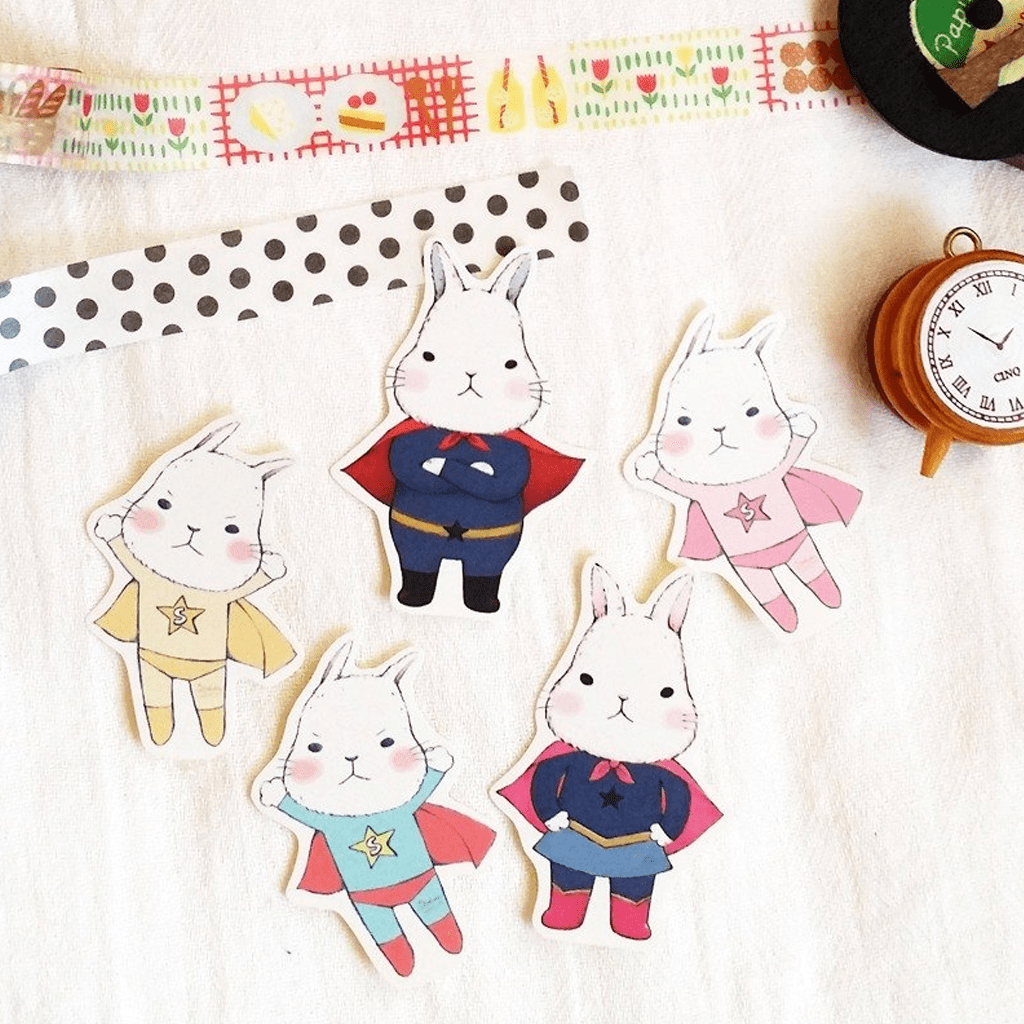 Starlulu Flake Sticker Cute White Rabbit Superheroes