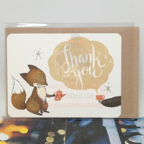 Thank You Fox Having Tea Greeting Card