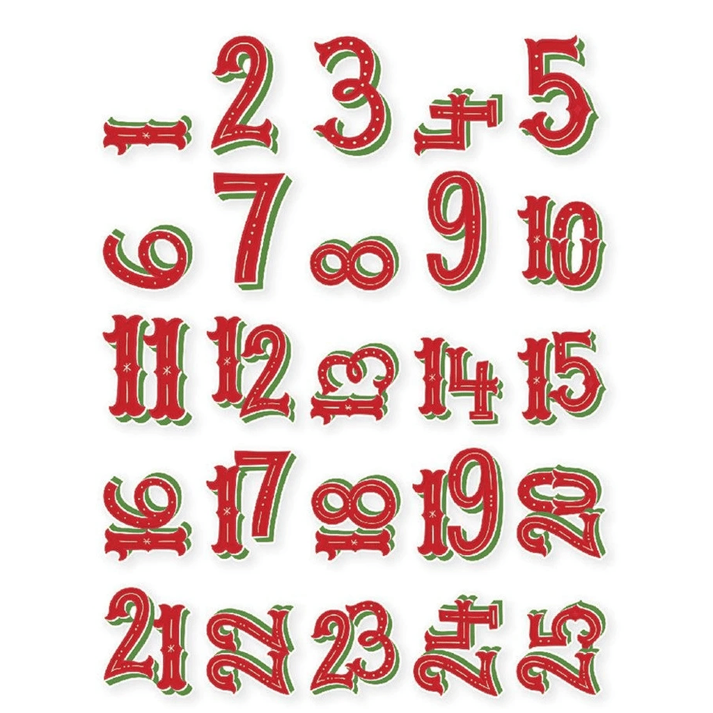 Simple Stories Very Merry Pocket Pieces Die Cuts - Number 1 To 25