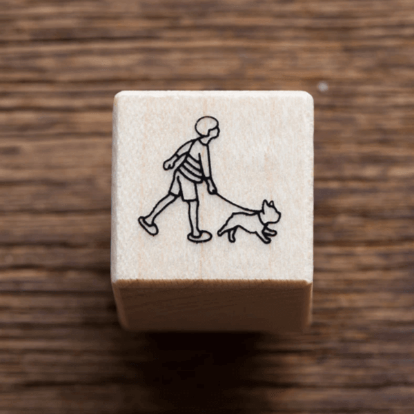 Plain Rubber Stamp - Walking With Dog