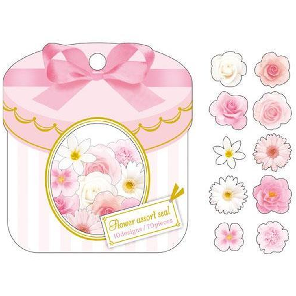 Mind Wave White Pink Flower Assort Flake Seal Sticker