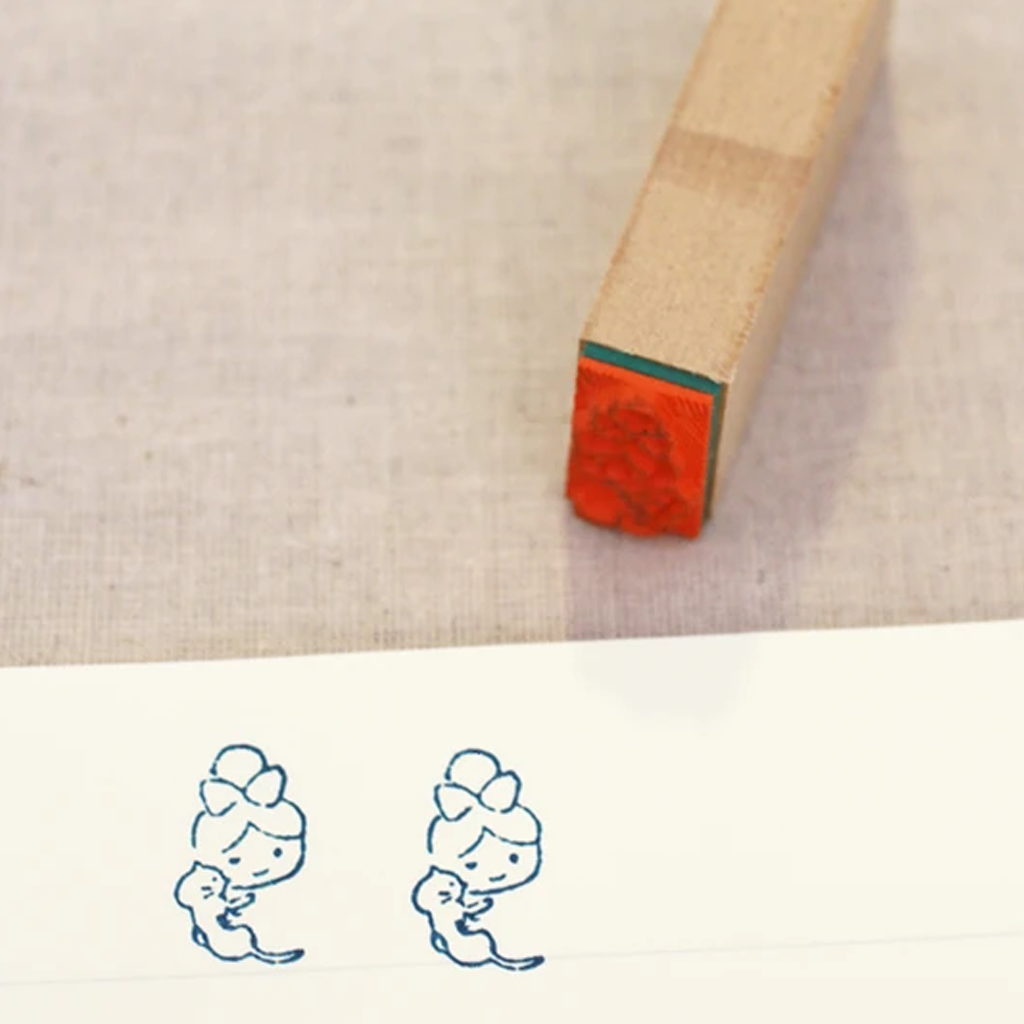 Kojima Inbo Rubber Stamp - Girl With Cat