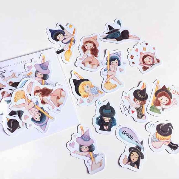 Carrie Illustration Flake Sticker Little Witch